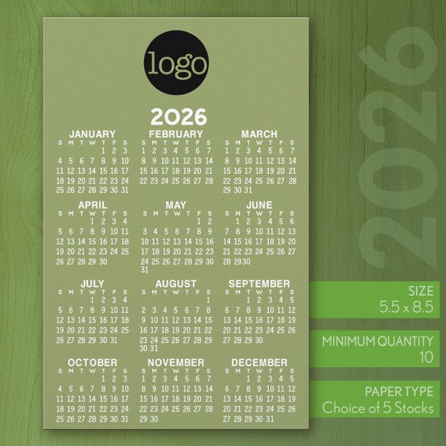 Kalender - Grundlegende grüne Weiße Minimalwerte Briefpapier (2026 Calendar on Stationery Sheet)