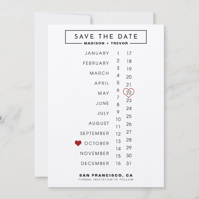Kalender Hochzeit Datum speichern Save The Date (Vorderseite)
