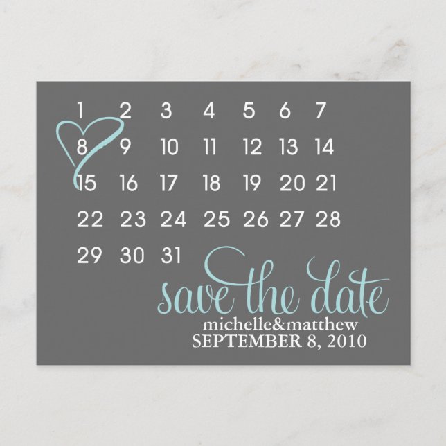 Kalender-Hochzeitserklärung Postkarten {blau} (Vorderseite)