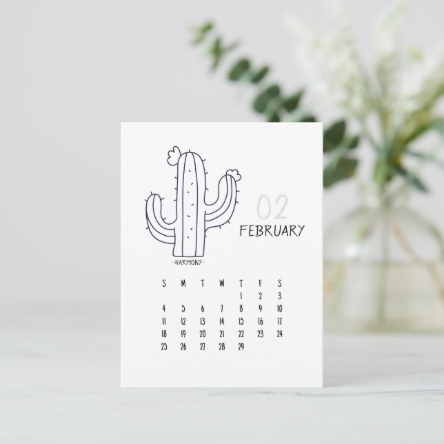 Kalender-Karte Februar individualisierbar Cactus 2 Postkarte (Stehend Vorderseite)