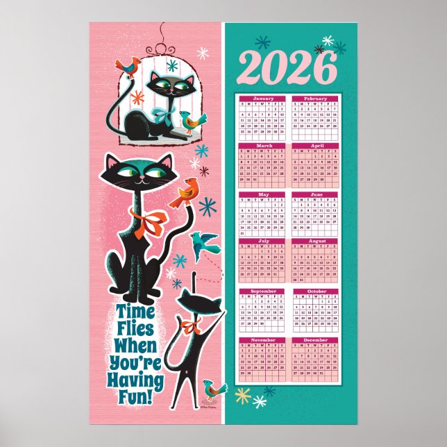 Kalender Küchenposter mit Katzen im Stil der Mitte Poster (Vorne)