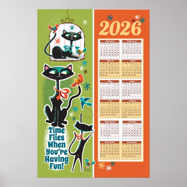 Kalender Küchenposter mit Katzen im Stil der Mitte Poster (Vorne)