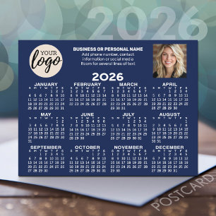 Kalender - Logo, Foto, Geschäftskontakte - blau Postkarte