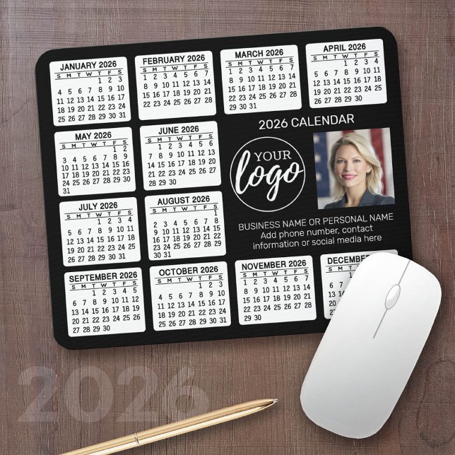 Kalender - Logo, Foto Mousepad (2026 Calendar with your logo or photos - Great Business Gift or Home Office Decor)