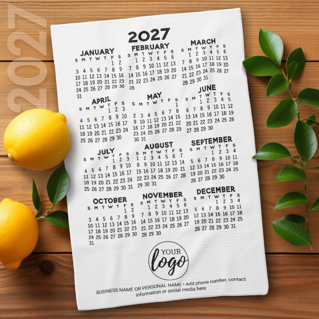 Kalender - Logo, Geschäftswerbung Geschirrtuch (2027 Calendar on a Kitchen Towel)