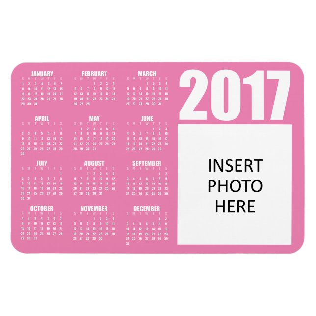 Kalender-Magnet für 2017 - Foto - leicht rosa Magnet (Horizontal)