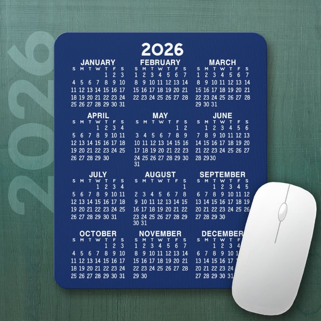 Kalender - marineblau Hintergrund - Vertikal Mousepad (2026 Calendar Mousepad)