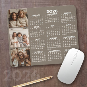 Kalender mit 3 Fotocollage - taupe Mousepad