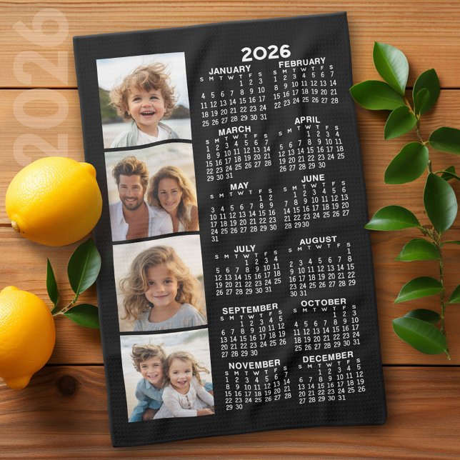 Kalender mit 4 Foto Collage Black Geschirrtuch (2026 Calendar)