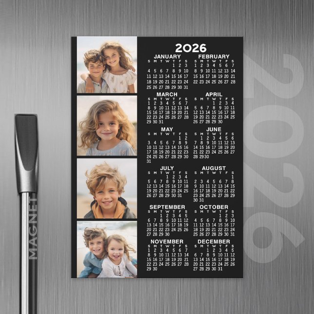 Kalender mit 4 Fotocollagen Magnetkarte (2026 Calendar with A Photo and Magnetic Back)