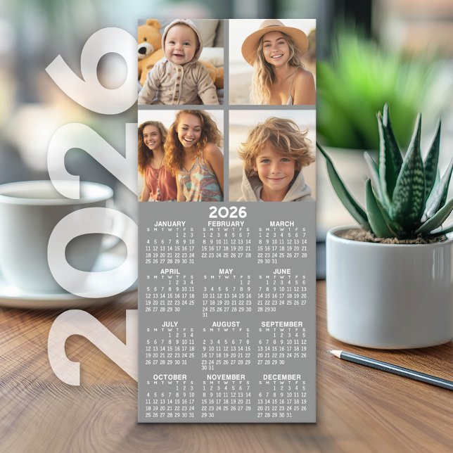 Kalender mit 4 Fotomaterial - Grau - Karte (2026 Calendar on Cardstock - Simple, Minimal Design and Photo Collage)