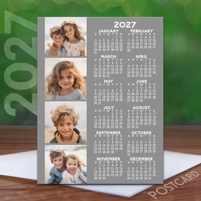 Kalender mit 4 Fotomaterial - Grau Postkarte (2027 Calendar on a Postcard)