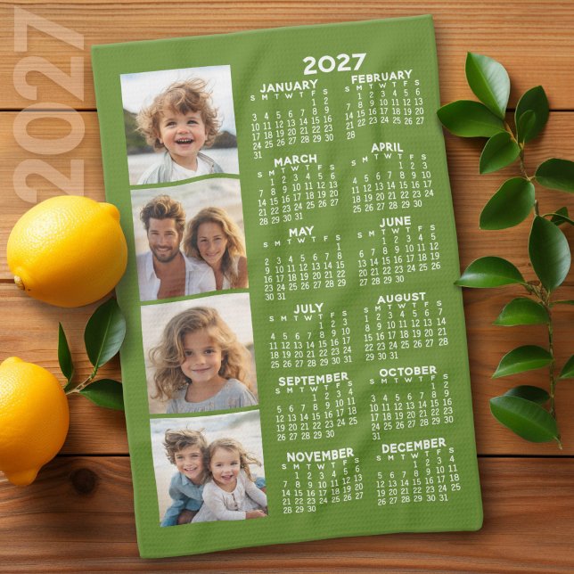 Kalender mit 4 Fotomaterial - grün Geschirrtuch (2027 Calendar on a Kitchen Towel)