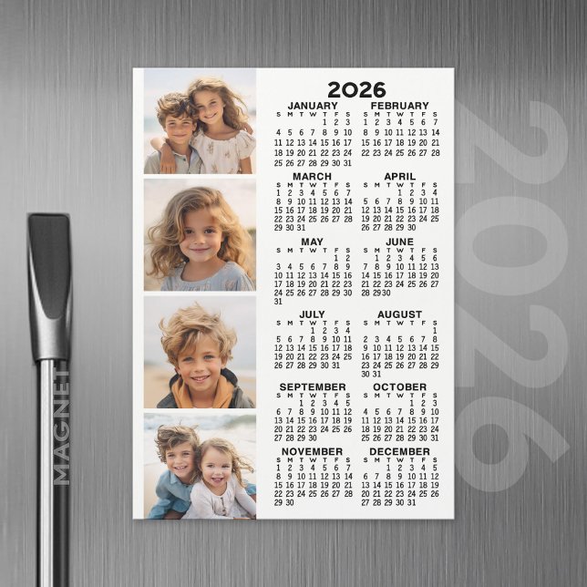Kalender mit 4 Fotomaterial Magnetkarte weiß (2026 Calendar with A Photo and Magnetic Back)