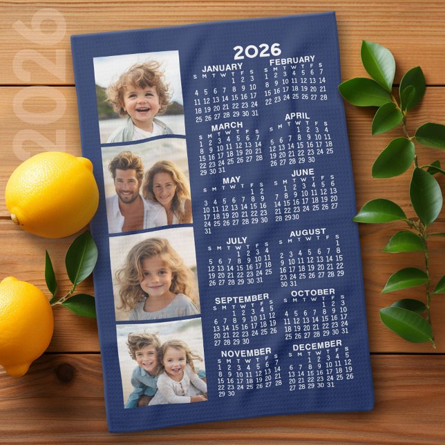 Kalender mit 4 Fotomaterial - Navy Blue Geschirrtuch (2026 Calendar)