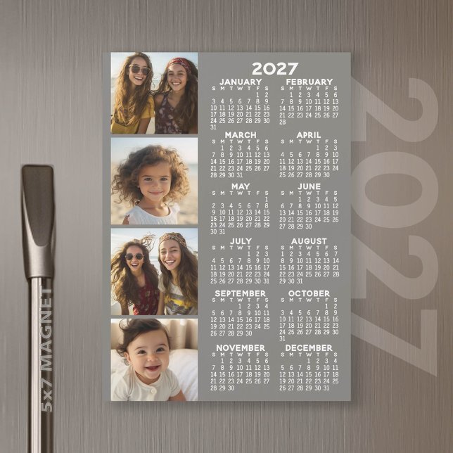 Kalender mit 4 Fotomontage Magnetkarte - Grau (2027 Calendar)