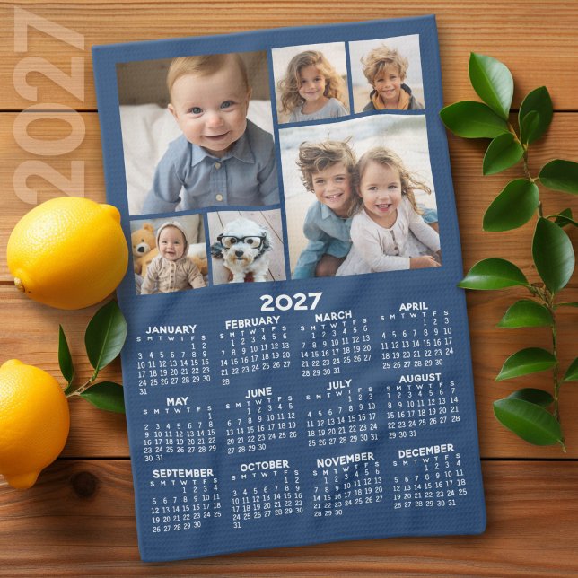 Kalender mit 6 Bildern - Blau Geschirrtuch (2027 Calendar on a Kitchen Towel)