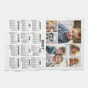 Kalender mit 6-Foto-Collage - Schwarz und Weiß Geschirrtuch