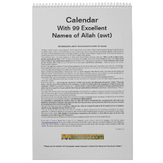 Kalender mit 99 Namen von Allah (swt) - Gott
