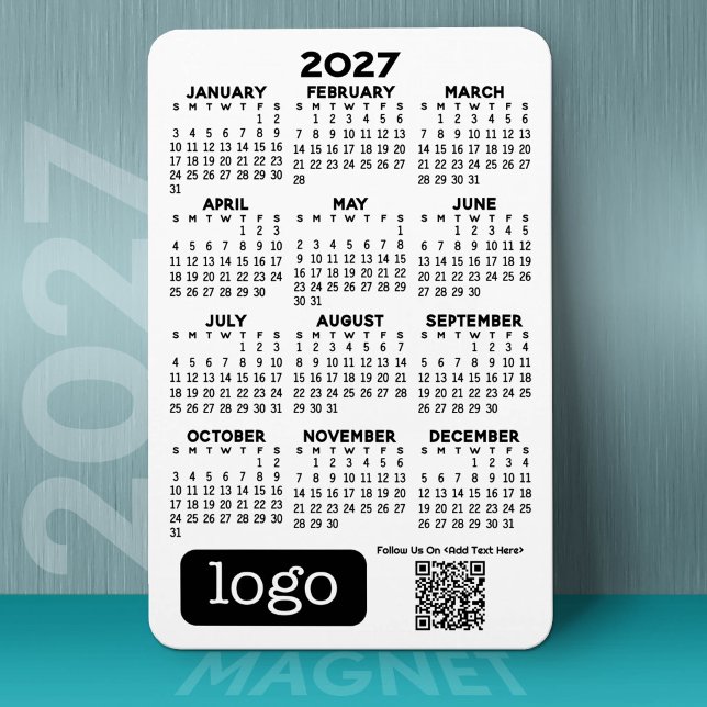 Kalender mit Firmenlogo und QR-Code Magnet (2027 Calendar on a Magnet)