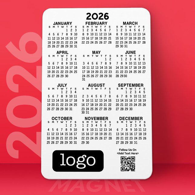 Kalender mit Firmenlogo und QR-Code Magnet (2026 Calendar Magnet)