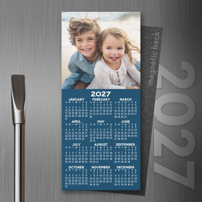 Kalender mit Foto Collage blauer Hintergrundmagnet Magnetkarte (2027 Magnet Calendar)