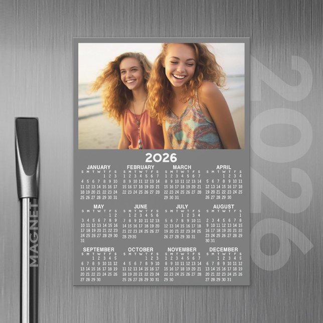 Kalender mit Foto Full Year View Modern Magnet (2026 Calendar Magnet with Custom Photo)