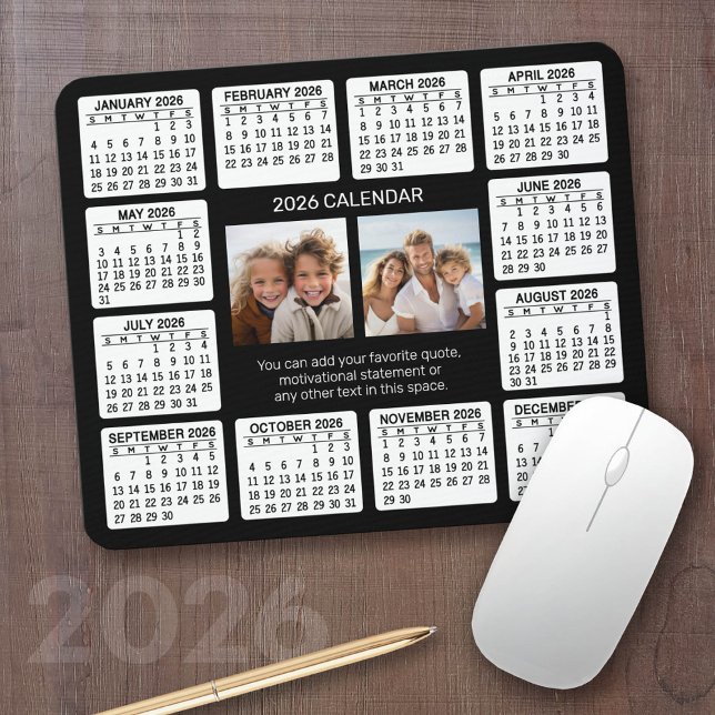 Kalender mit Foto im Zentrum Mousepad (2026 Calendar with your photos - Great Business Gift or Home Office Decor)