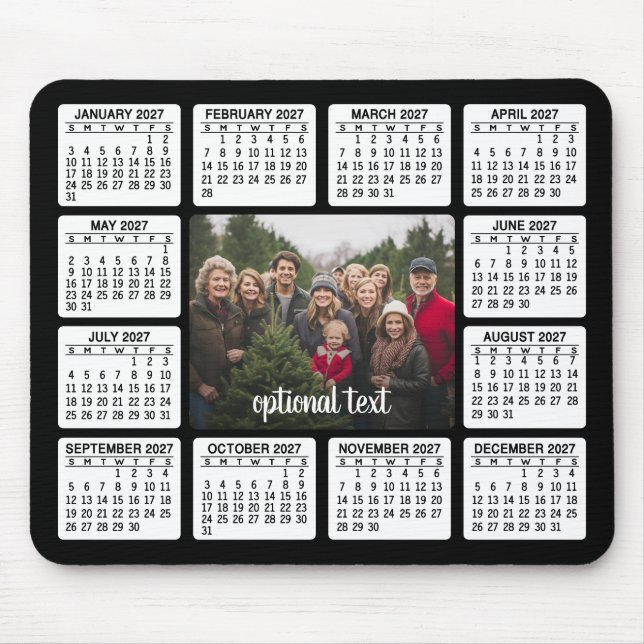 Kalender mit Foto im Zentrum Schwarz-weiß Mousepad (Vorne)