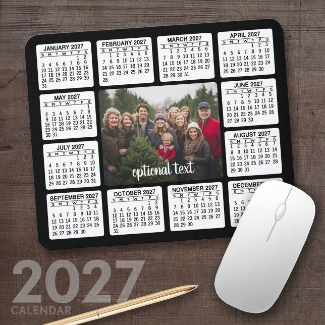 Kalender mit Foto im Zentrum Schwarz-weiß Mousepad (2027 Calendar Mousepad)