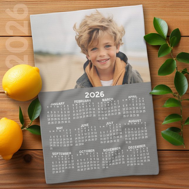 Kalender mit Foto - Jahresansicht - Grau Geschirrtuch (2026 Calendar)