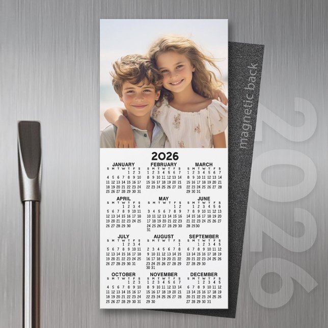 Kalender mit FotoCollage Magnetkarte (2026 Calendar Magnet for the Fridge or Home Office - Add a Photo for a Personal Touch)