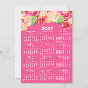 Kalender mit gemalten Wasserfarben-Blumen Einladung
