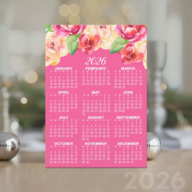 Kalender mit gestrichenen Aquarellfarben-Blume Einladung (2026 Calendar Card)
