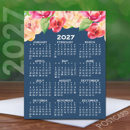 Kalender mit gestrichenen Aquarellfarben-Blume Postkarte