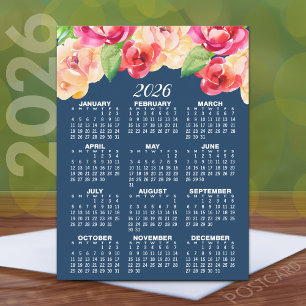 Kalender mit gestrichenen Aquarellfarben-Blume Postkarte