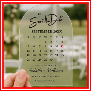 Kalender mit Herz Elegantes Foto Moderne Hochzeit Acryleinladungen