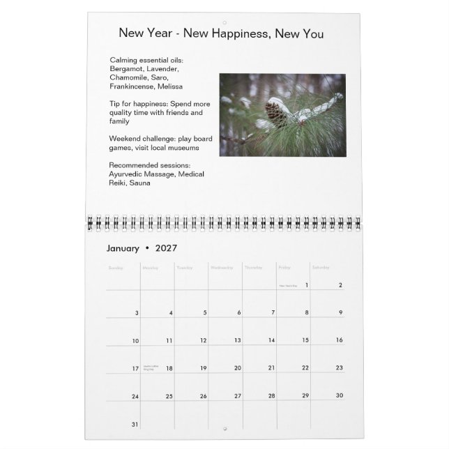 Kalender mit hilfreichen Spitzen und Saisonbildern (Jan 2027)
