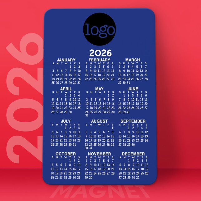 Kalender mit Logo Basic Blue White Minimal Magnet (2026 Calendar Magnet)