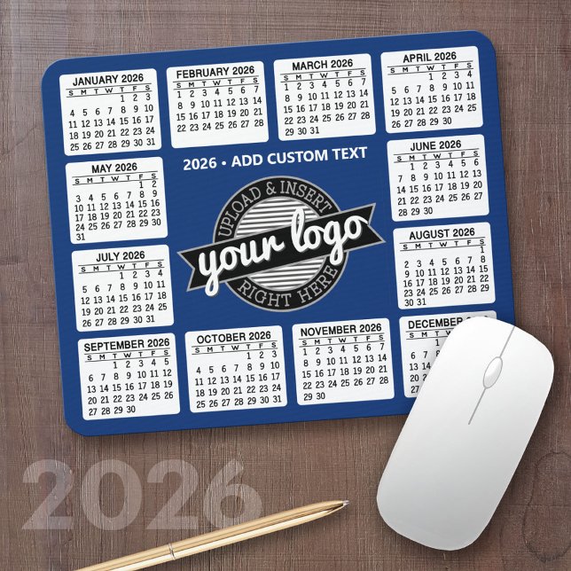 Kalender mit Logo und Text - Blau und Weiß Mousepad (2026 Calendar Mousepad)