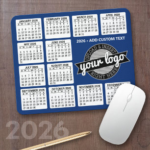 Kalender mit Logo und Text - Blau und Weiß Mousepad