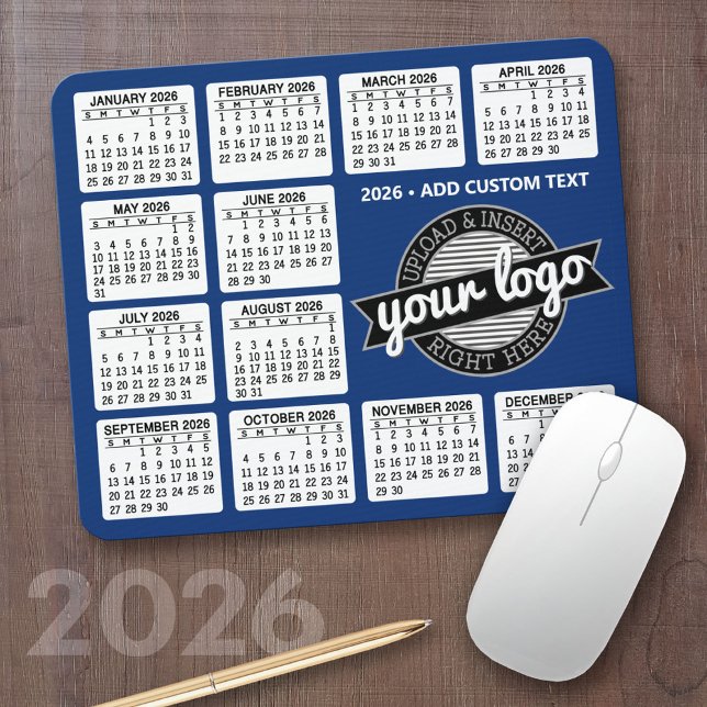 Kalender mit Logo und Text - Blau und Weiß Mousepad (2026 Calendar Mousepad)