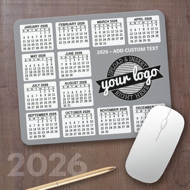 Kalender mit Logo und Text - grau und weiß Mousepad (2026 Calendar Mousepad)