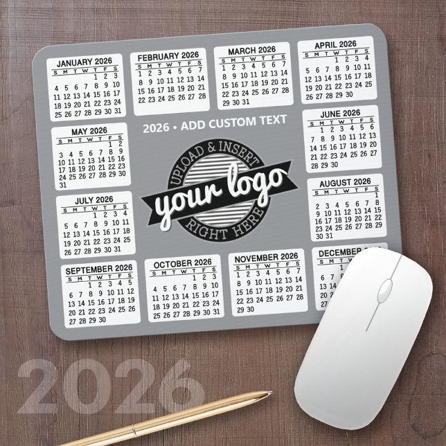 Kalender mit Logo und Text - grau und weiß Mousepad (2026 Calendar Mousepad)