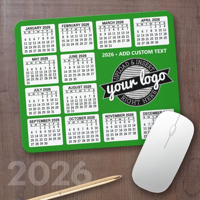 Kalender mit Logo und Text - grün und weiß Mousepad (2026 Calendar Mousepad)