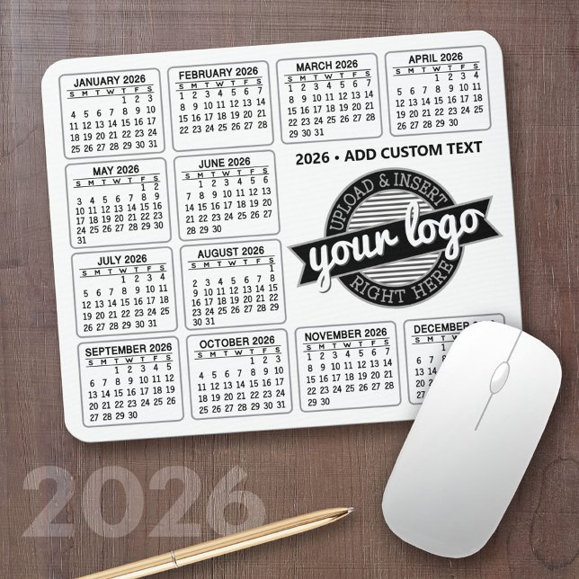 Kalender mit Logo und Text - Schwarz und Weiß Mousepad (2026 Calendar Mousepad)