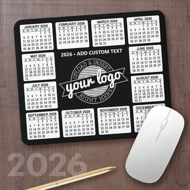 Kalender mit Logo und Text - Schwarz und Weiß Mousepad (2026 Calendar Mousepad)