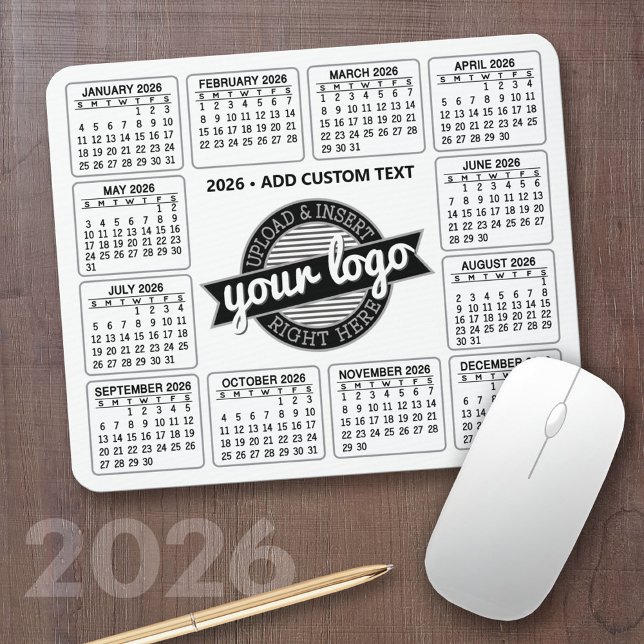 Kalender mit Logo und Text - Schwarz und Weiß Mousepad (2026 Calendar Mousepad)