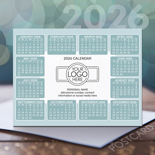 Kalender mit Logoinformationen Kontaktinformatione Postkarte (2026 Calendar Postcard)