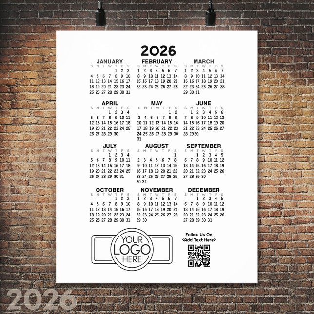 Kalender mit Logos und QR-Code - Schwarz-weiß Poster (2026 Calendar Poster)